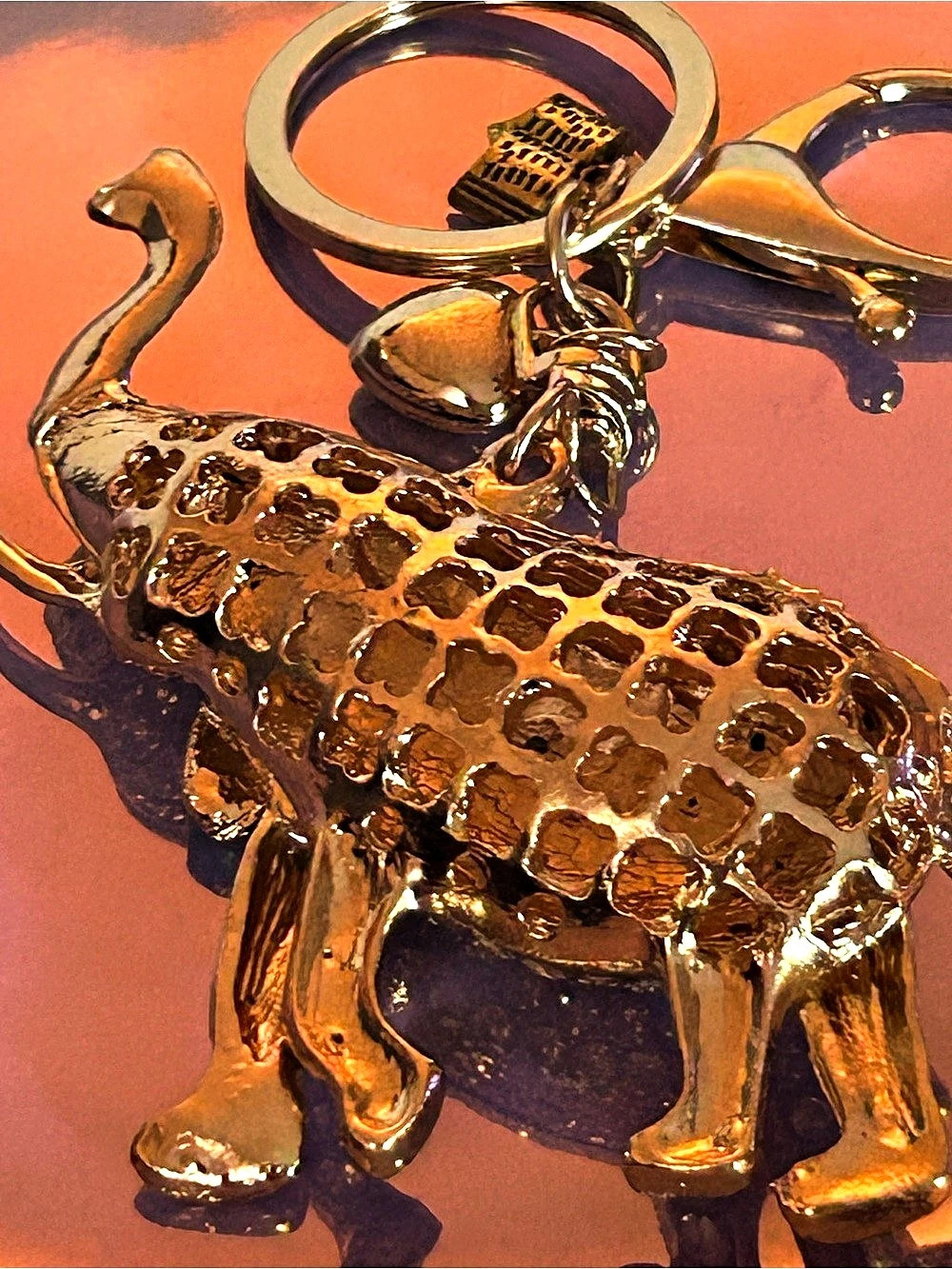 Elephant Rhinestone Keychain Gold Turquoise New - Picture 6 of 6